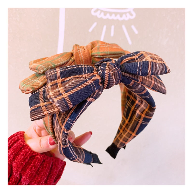 Wholesale Retro British Plaid Double Layer Bow Headband